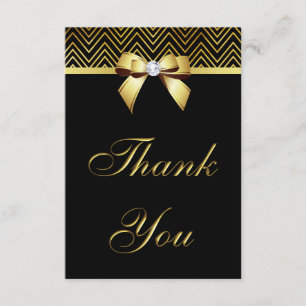 Chic Black Gold Chevrons Diamond Bow Thank You Card