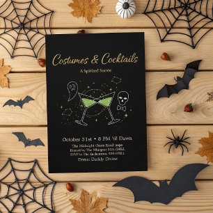 Chic Black & Gold Costumes & Cocktails Halloween  Invitation