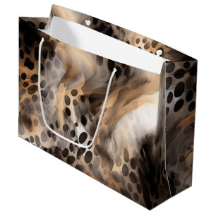 Chic Black Gold Cream Leopard Animal Print Large Gift Bag