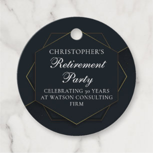 Chic Black Gold Custom Retirement Party Favour Tags