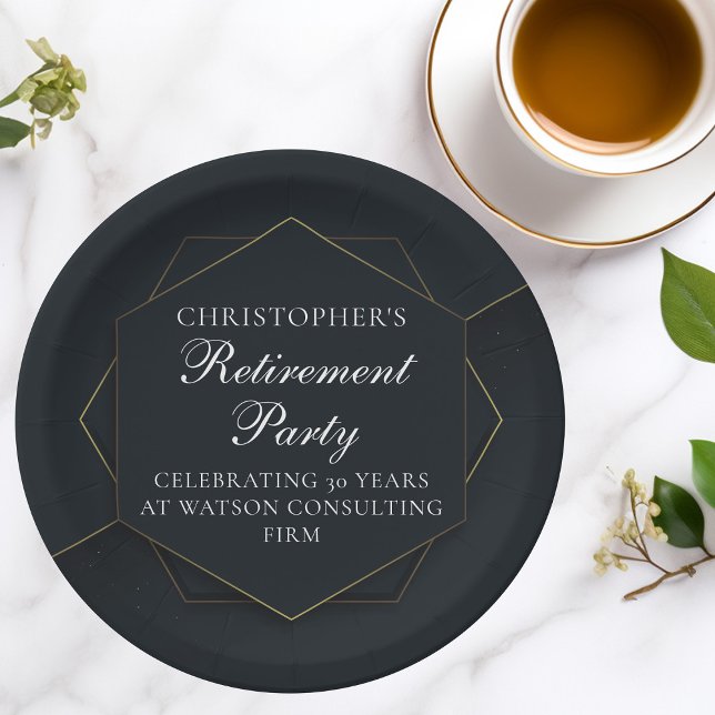 Chic Black Gold Custom Retirement Party Paper Plate (Creator Uploaded)