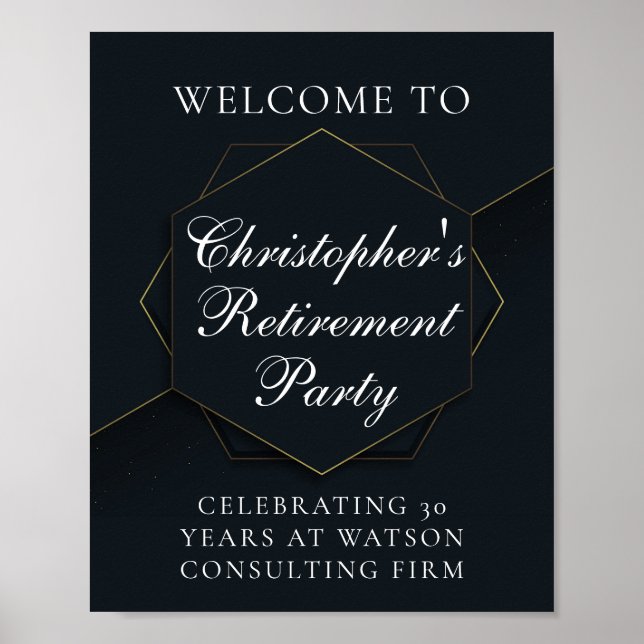 Chic Black Gold Custom Retirement Party Poster (Front)