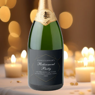 Chic Black Gold Custom Retirement Party Sparkling Wine Label
