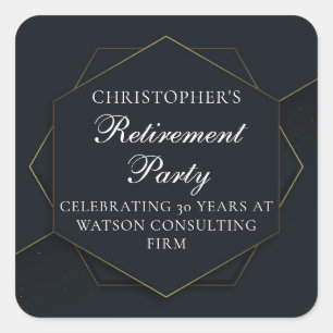 Chic Black Gold Custom Retirement Party Square Sticker