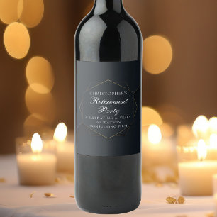 Chic Black Gold Custom Retirement Party Wine Label