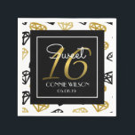 Chic Black & Gold Diamond 16th Birthday Custom Napkin<br><div class="desc">Celebrate your fabulosity with this cute, sweet & sassy 16th birthday party paper napkins which features a hand-drawn whimsical diamonds background with a black square frame design in the centre to include the text. "16" in gradient gold texture. Modern with a retro flair, truly unique! **Coordinated templates can be found...</div>