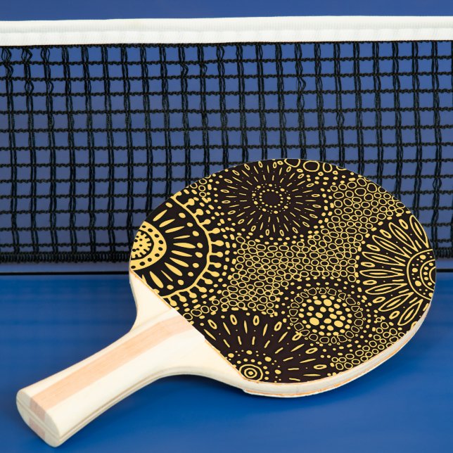 Chic Black Gold Ethnic Floral Ping Pong Paddle (Insitu)
