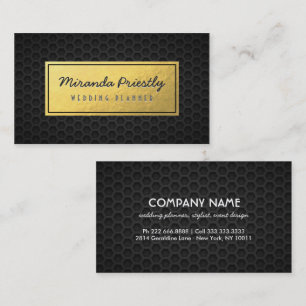 Chic Black & Gold Faux Gold Foil Dark Metal Grid Business Card