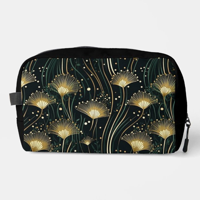 Chic black gold floral art deco dopp kit (Front)