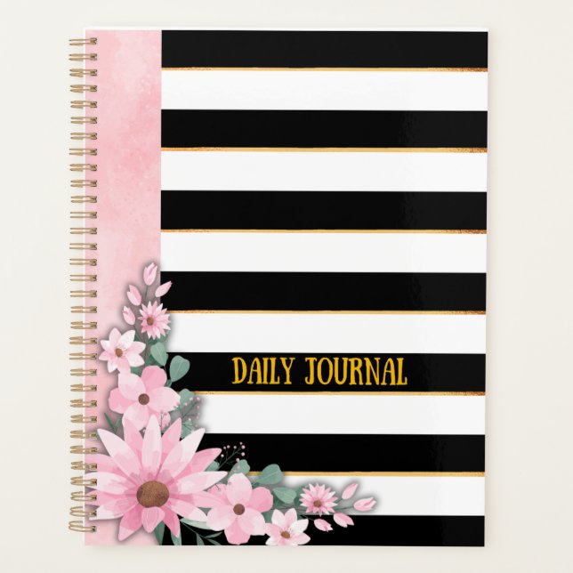 Chic Black & Gold Floral Daily Planner (Front)