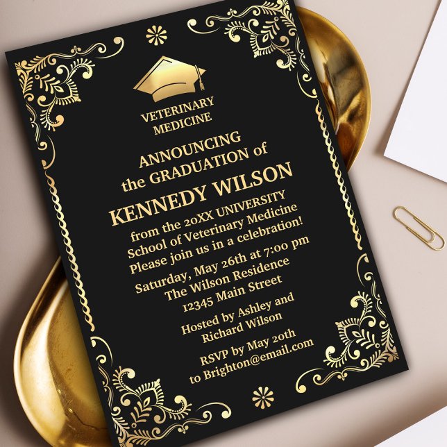 Chic Black Gold foil Graduation Invitation ( Modern and stylish graduation announcement/invitation. #goldeninvitation #vintage #ElegantFormal)