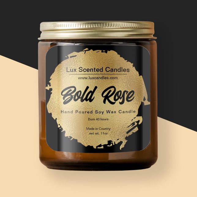 Chic Black Gold Foil Modern Luxury Candle Product Square Sticker (Creator Uploaded)