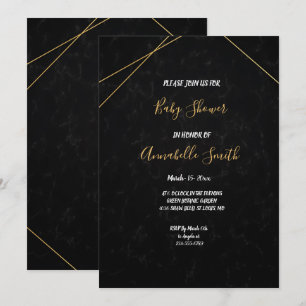 Chic Black & Gold Geometric frame  Baby Shower Invitation