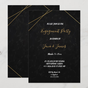Chic Black & Gold Geometric frame Engagement Invitation