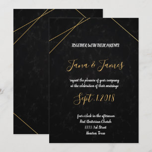Chic Black & Gold Geometric frame Invitation