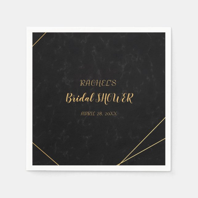 Chic Black & Gold Geometric frame Napkin (Front)