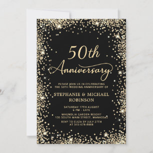 Chic Black Gold Glitter 50th Wedding Anniversary Invitation