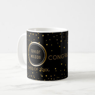 Chic Black Gold Glitter Dots Congrats Graduation Coffee Mug