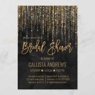 Chic Black Gold Glitter Pearl Marble Bridal Shower Invitation