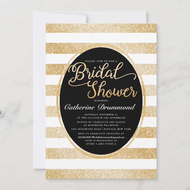 Chic Black Gold Glitter Personalised Bridal Shower Invitation (Front)