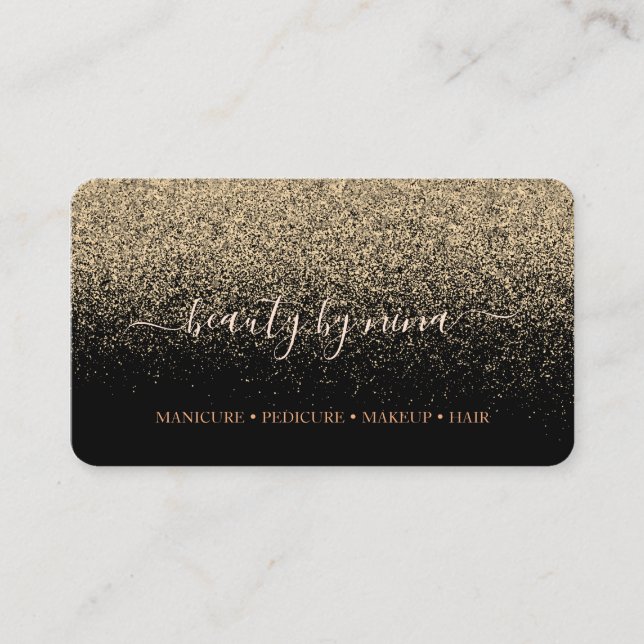 Chic Black Gold Glitter Signature Business Card (Front)