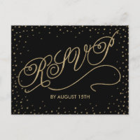 Chic Black & Gold Glitter Stars RSVP Postcard