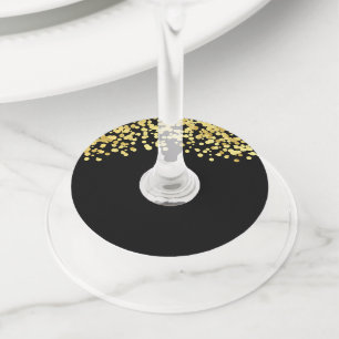 Chic Black Gold Glitter Wine Glass Tags