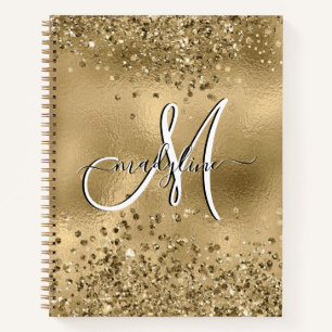 Chic Black Gold Glitters Monogram Name   Notebook