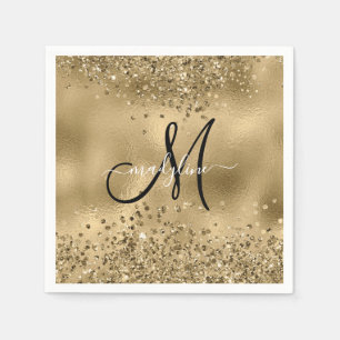 Chic Black Gold Glitters Monogram Name   Planner Napkin
