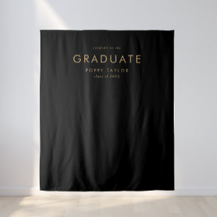Chic Black Gold Graduate Graduation Photo Backdrop Tapestry