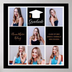 Chic Black Gold Graduation Senior Portrait Photo Poster