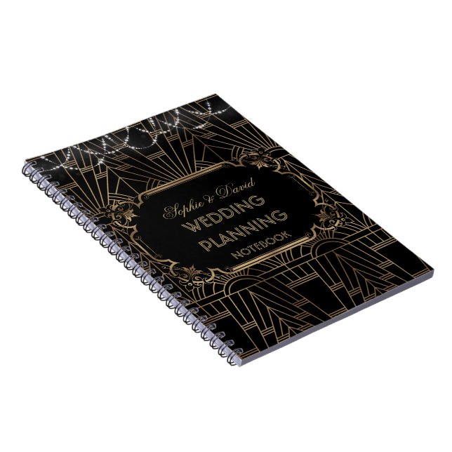 Chic Black Gold Great Gatsby 20s Wedding Planner Notebook (Right Side)