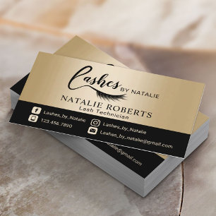 Chic Black & Gold Lashes Salon Eyelash Extensions Business Card