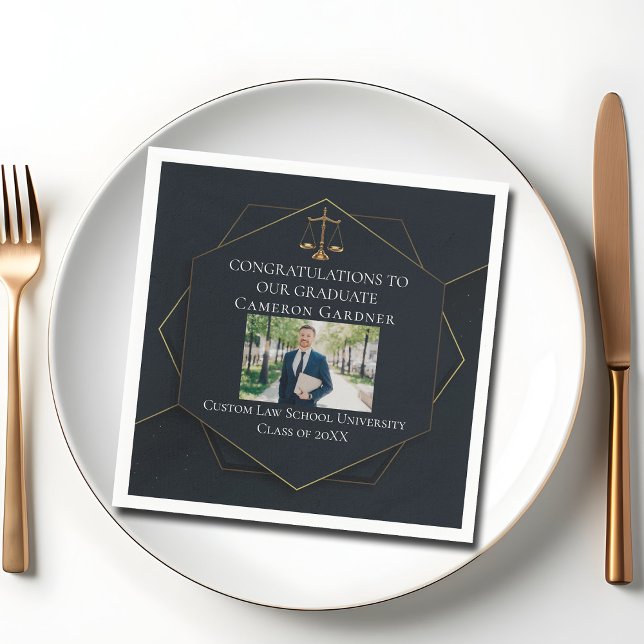 Chic Black Gold Law School Photo Graduation Party Napkin (Creator Uploaded)