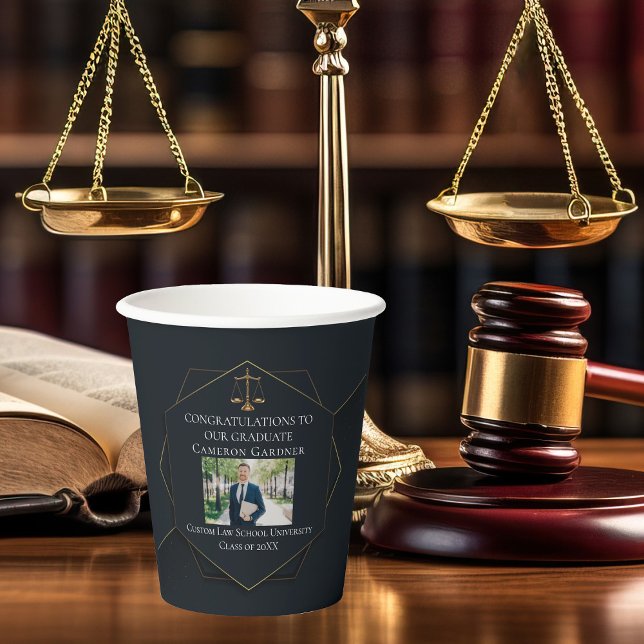 Chic Black Gold Law School Photo Graduation Party Paper Cups (Creator Uploaded)