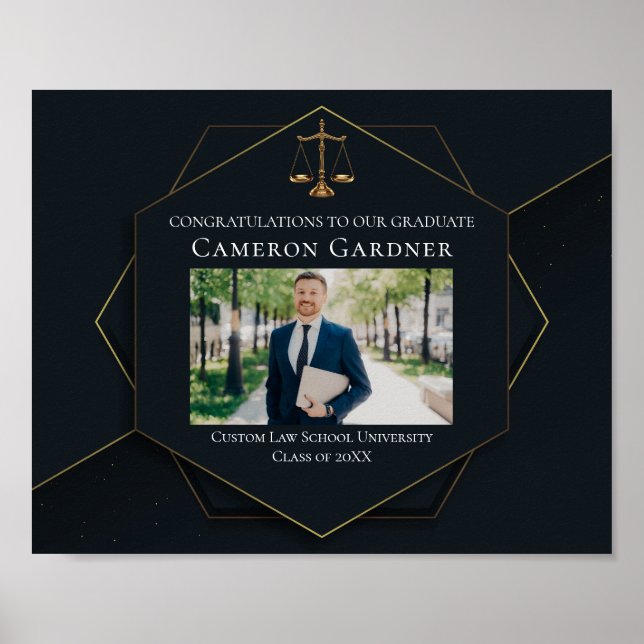 Chic Black Gold Law School Photo Graduation Party Poster (Front)