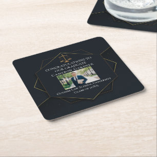 Chic Black Gold Law School Photo Graduation Party Square Paper Coaster