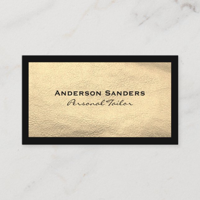 Chic Black Gold Leather Business Card (Front)