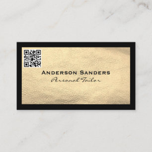 Chic Black Gold Leather QR Code Business Card