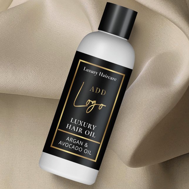 Chic Black & Gold Logo 4 OZ Cosmetic Bottle Label (Stylish black and gold cosmetic product label with space for your logo and product ingredients)