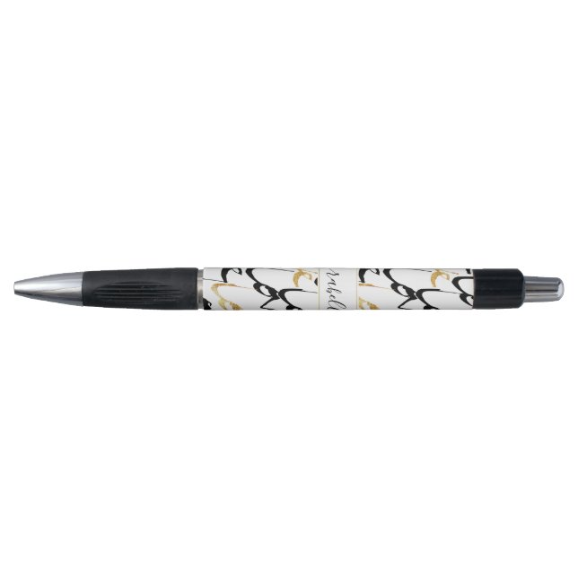 Chic Black & Gold LOVE Pattern Monogram Pen (Front)