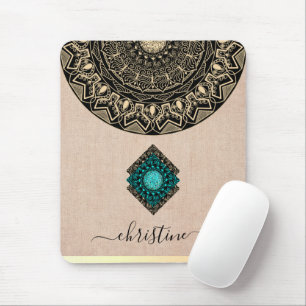 chic black gold mandala burlap name mouse pad