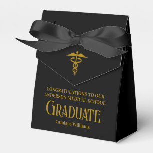 Chic Black Gold Medical School Graduation Party Favour Box