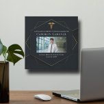 Chic Black Gold Medical School Graduation Photo Faux Canvas Print<br><div class="desc">This chic medical school graduation party photo faux canvas print features a black and gold geometric hexagon design with an elegant medical caduceus above a photo of the graduate. Modern eye-catching photograph celebration keepsake for a new doctor or nurse in 2025.</div>