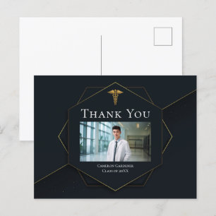 Chic Black Gold Medical School Photo Graduation Postcard