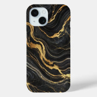 Chic Black & Gold Metallic Marble Look Glamour