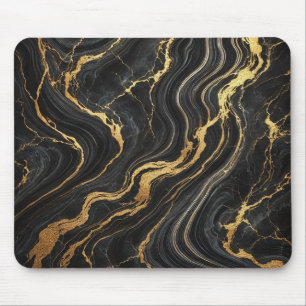 Chic Black & Gold Metallic Marble Look Glamour Mouse Mat