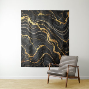 Chic Black & Gold Metallic Marble Look Glamour Tapestry
