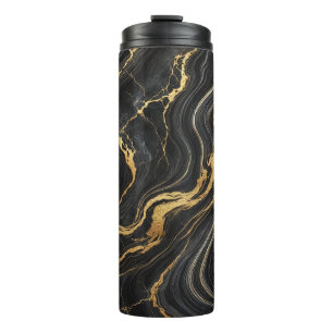Chic Black & Gold Metallic Marble Look Glamour Thermal Tumbler