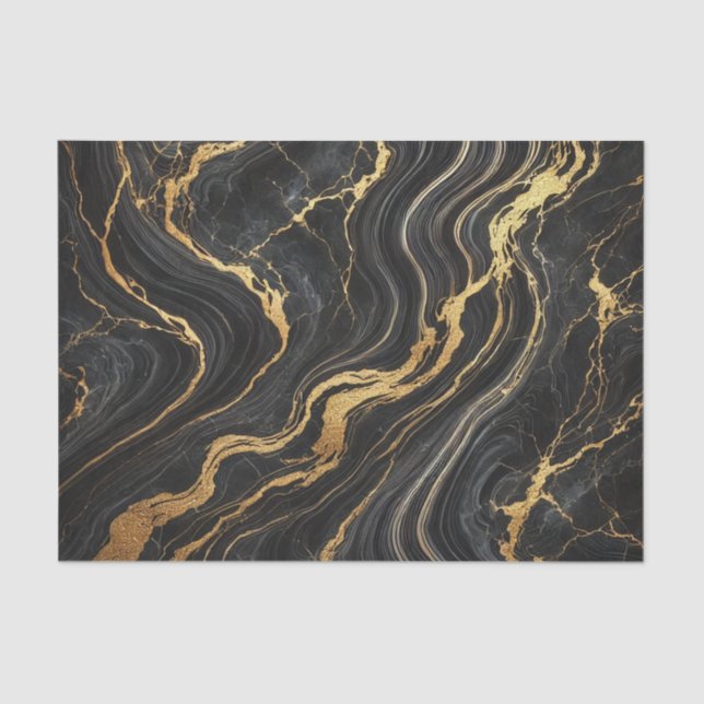 Chic Black & Gold Metallic Marble Look Glamour Tissue Paper (Front)